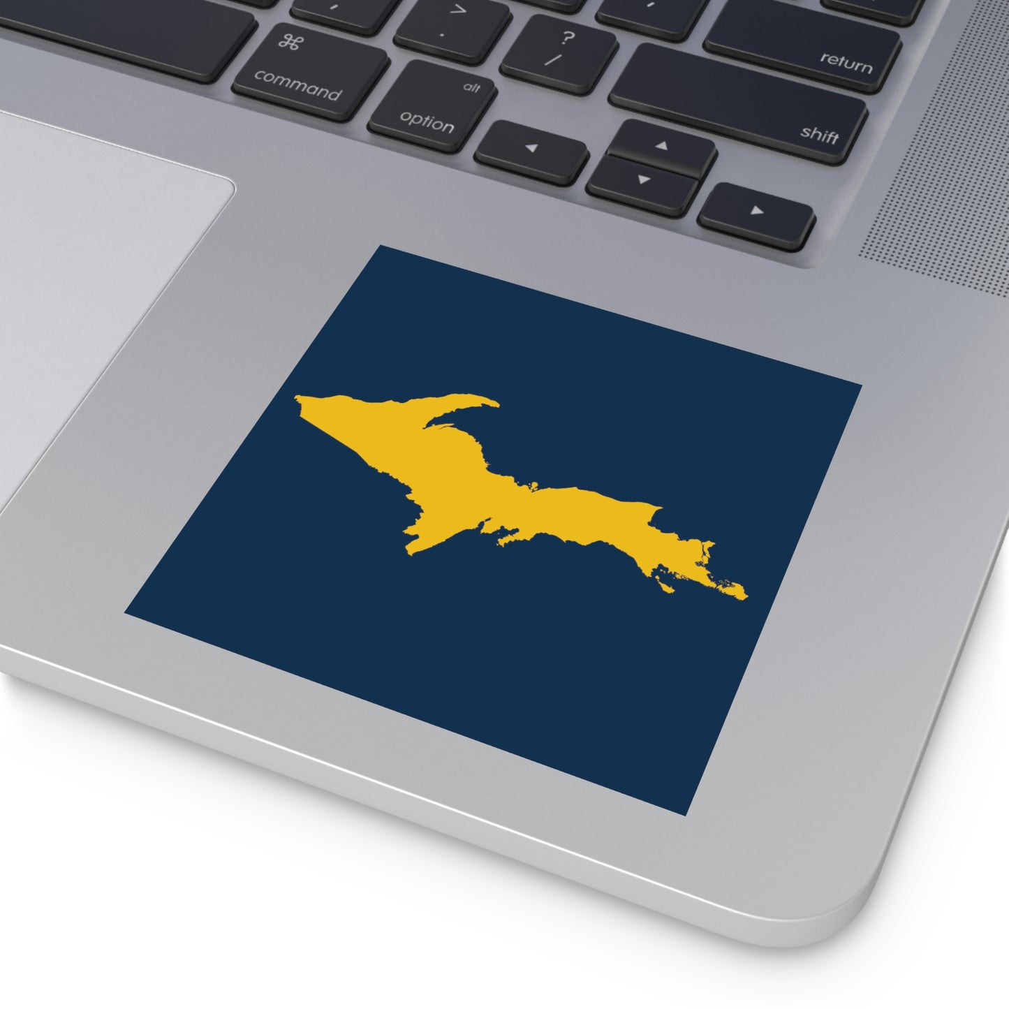 Michigan Upper Peninsula Square Sticker (Navy w/ Gold UP Outline) | Indoor/Outdoor