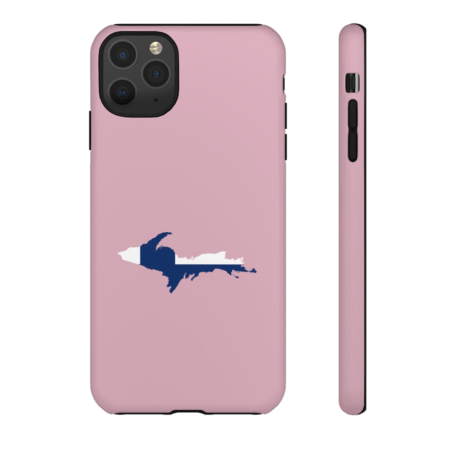 Michigan Upper Peninsula Tough Phone Case (Pink w/ UP Finland Flag Outline) | Apple iPhone