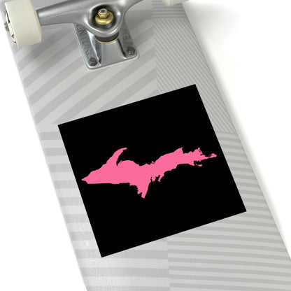 Michigan Upper Peninsula Square Sticker (Black w/ Pink UP Outline) | Indoor/Outdoor