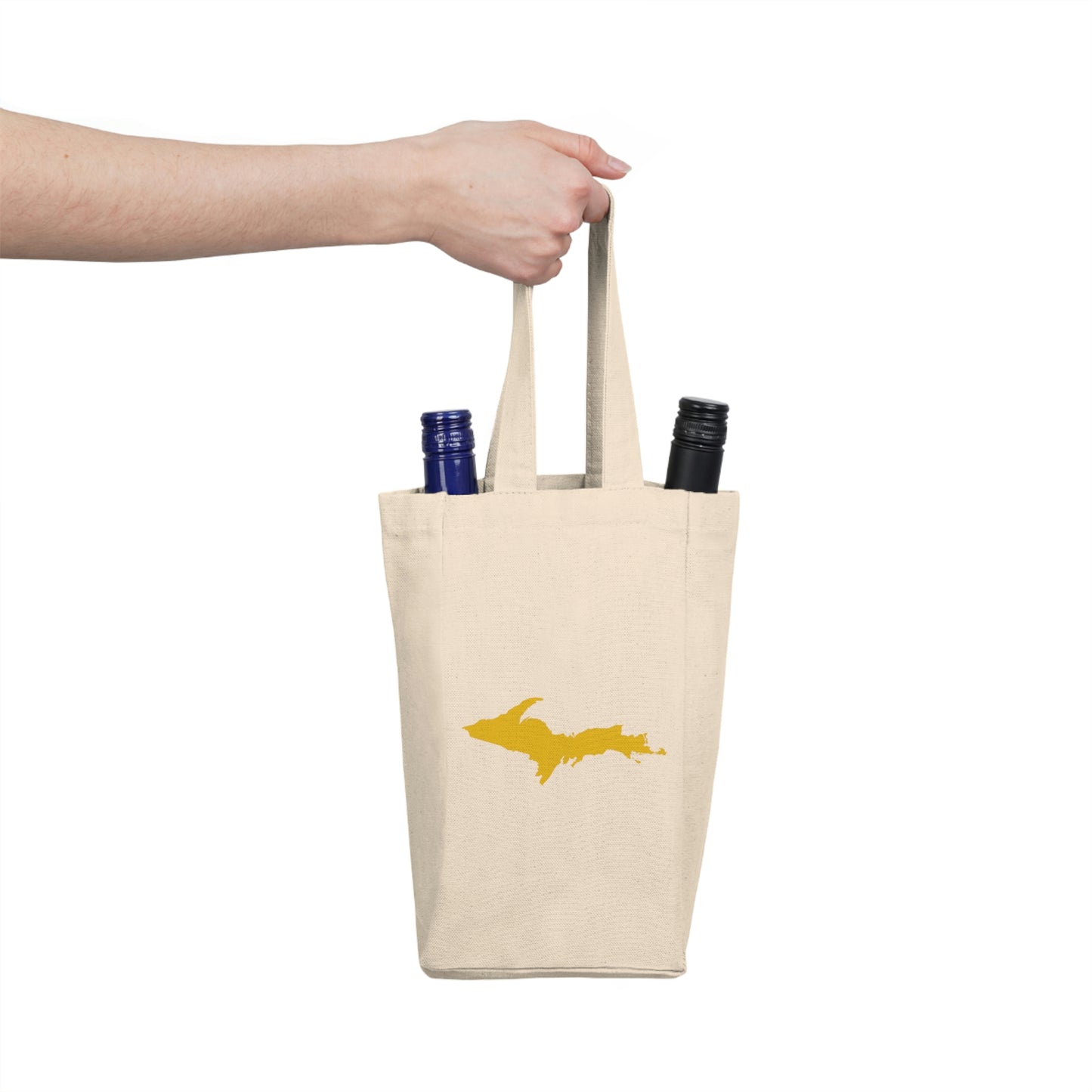 Michigan Upper Peninsula Double Wine Tote Bag (w/ Gold UP Outline)