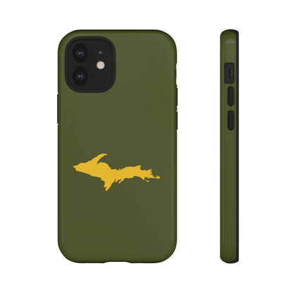 Michigan Upper Peninsula Tough Phone Case (Army Green w/ Gold UP Outline) | Apple iPhone