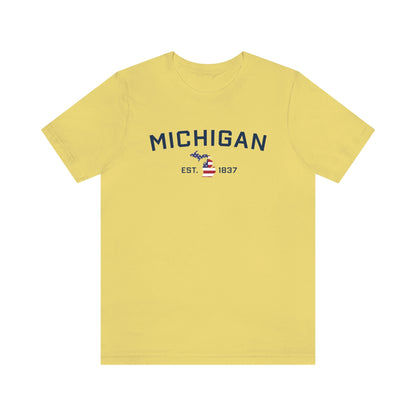 'Michigan EST 1837'' T-Shirt (w/ MI USA Flag Outline) | Unisex Standard Fit