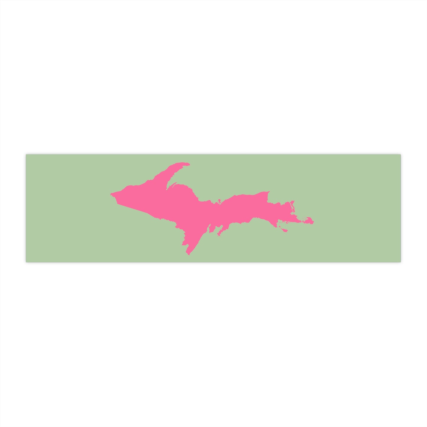 Michigan Upper Peninsula Bumper Sticker (w/ Pink UP Outline) | Green Tea Color Background