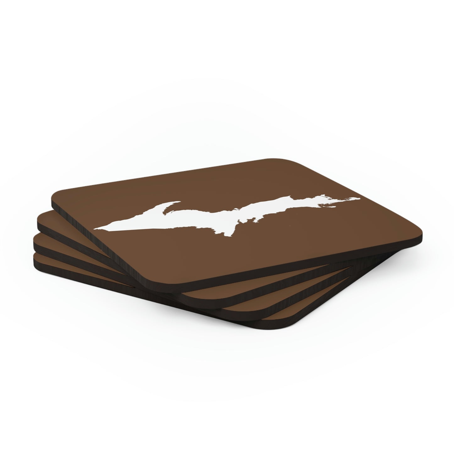 Michigan Upper Peninsula Coaster Set (Coffee w/ UP Outline) | Corkwood - 4 pack