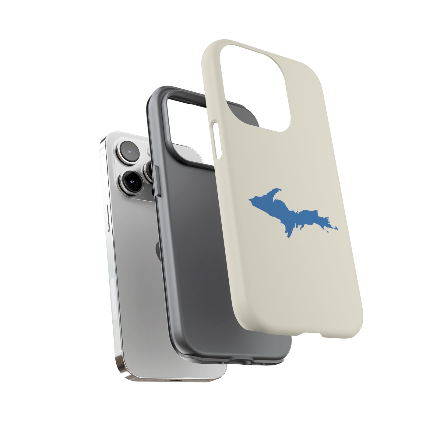 Michigan Upper Peninsula Tough Phone Case (Ivory Color w/ Azure UP Outline) | Apple iPhone