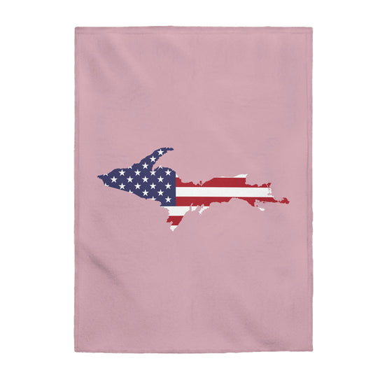 Michigan Upper Peninsula Plush Blanket (w/ UP USA Flag Outline) | Pink