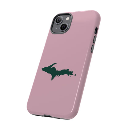 Michigan Upper Peninsula Tough Phone Case (Pink w/ Green UP Outline) | Apple iPhone