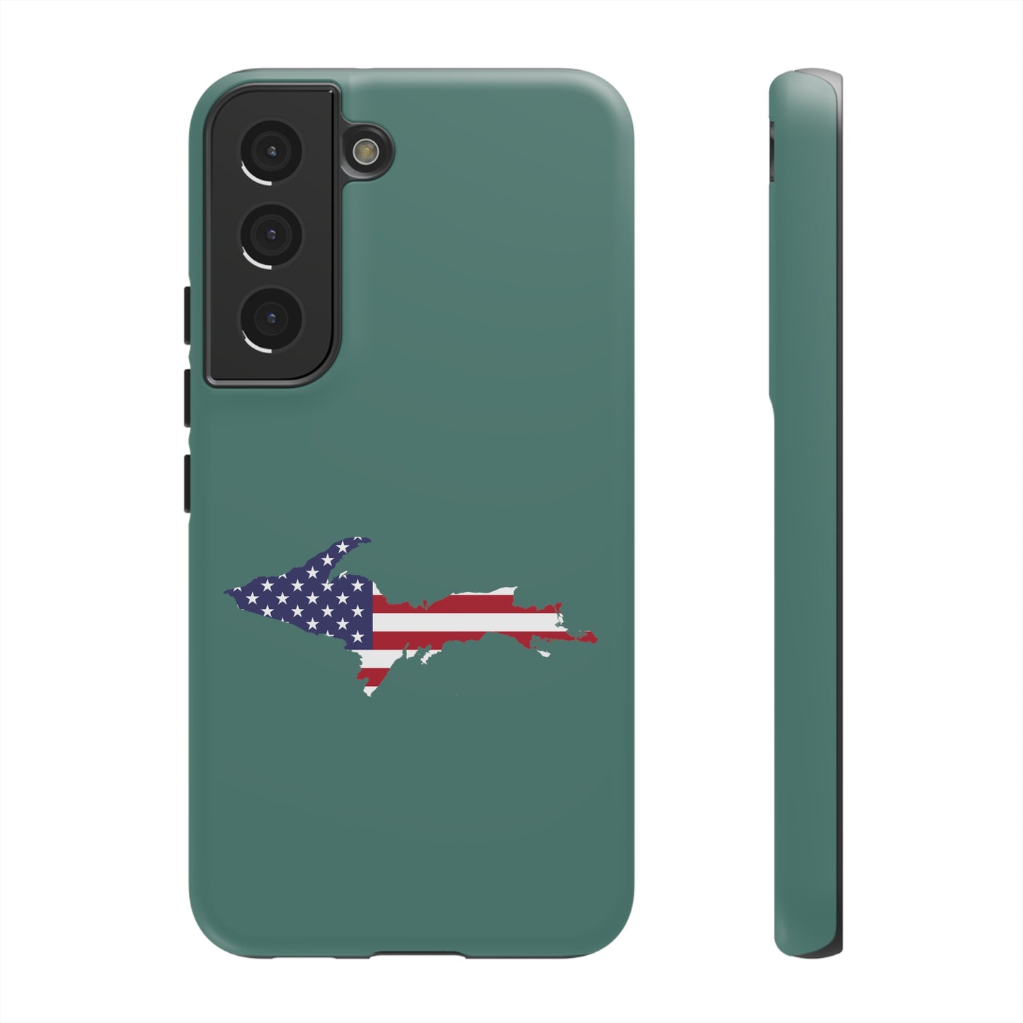 Michigan Upper Peninsula Tough Phone Case (Copper Green w/ UP USA Flag Outline) | Samsung & Pixel Android