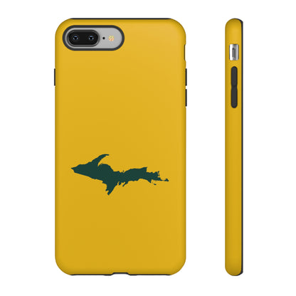 Michigan Upper Peninsula Tough Phone Case (Gold w/ Green UP Outline) | Apple iPhone