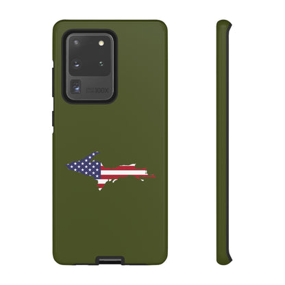 Michigan Upper Peninsula Tough Phone Case (Army Green w/ UP USA Flag Outline) | Samsung & Pixel Android