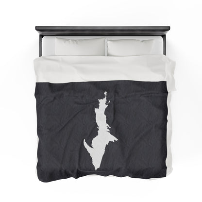 Michigan Upper Peninsula Plush Blanket (w/ UP Outline) | Iron Ore Grey