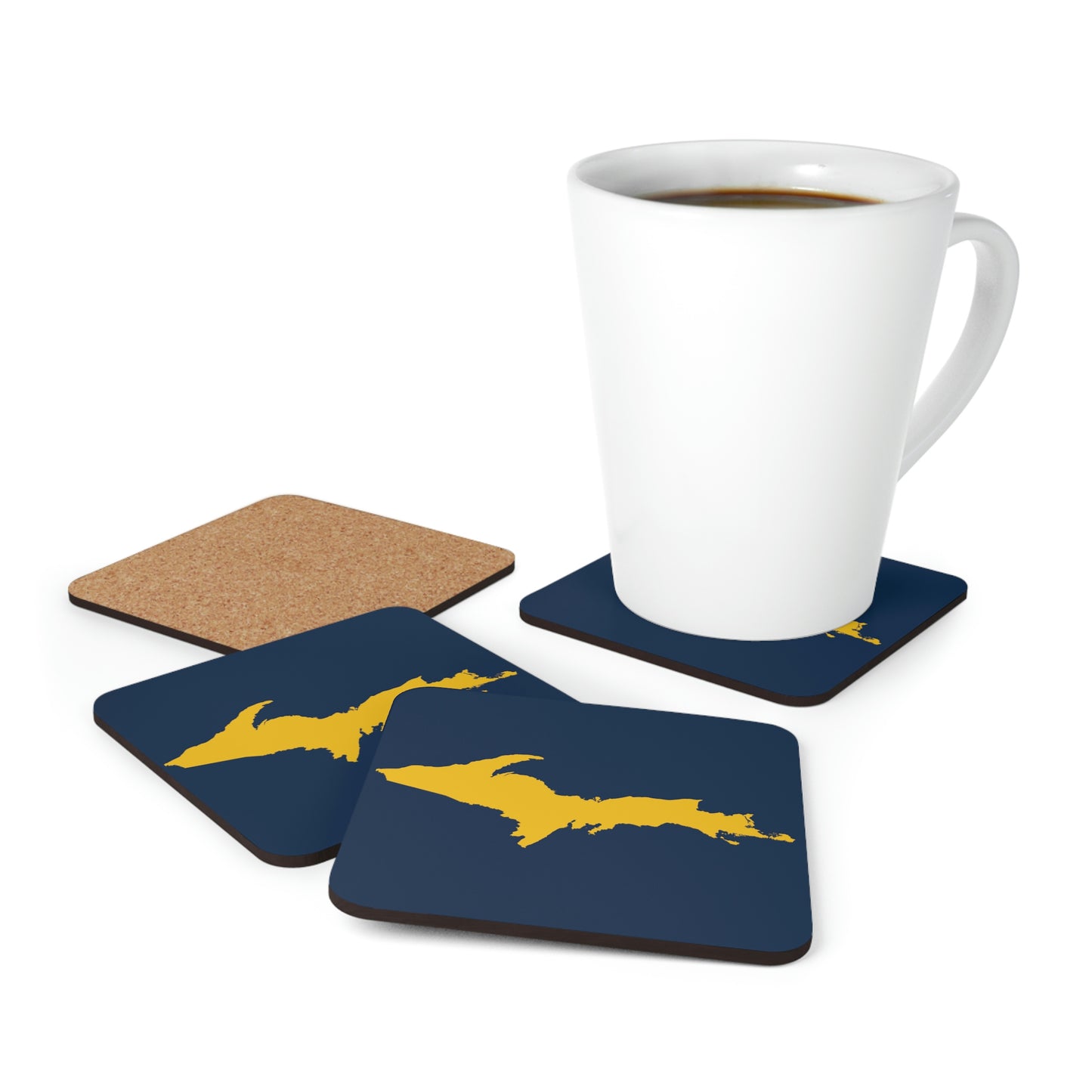 Michigan Upper Peninsula Coaster Set (Navy w/ Gold UP Outline) | Corkwood - 4 pack