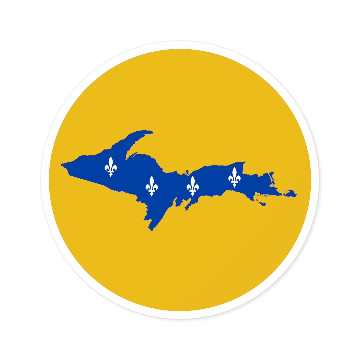 Michigan Upper Peninsula Round Stickers (Gold w/ UP Quebec Flag Outline) | Indoor\Outdoor