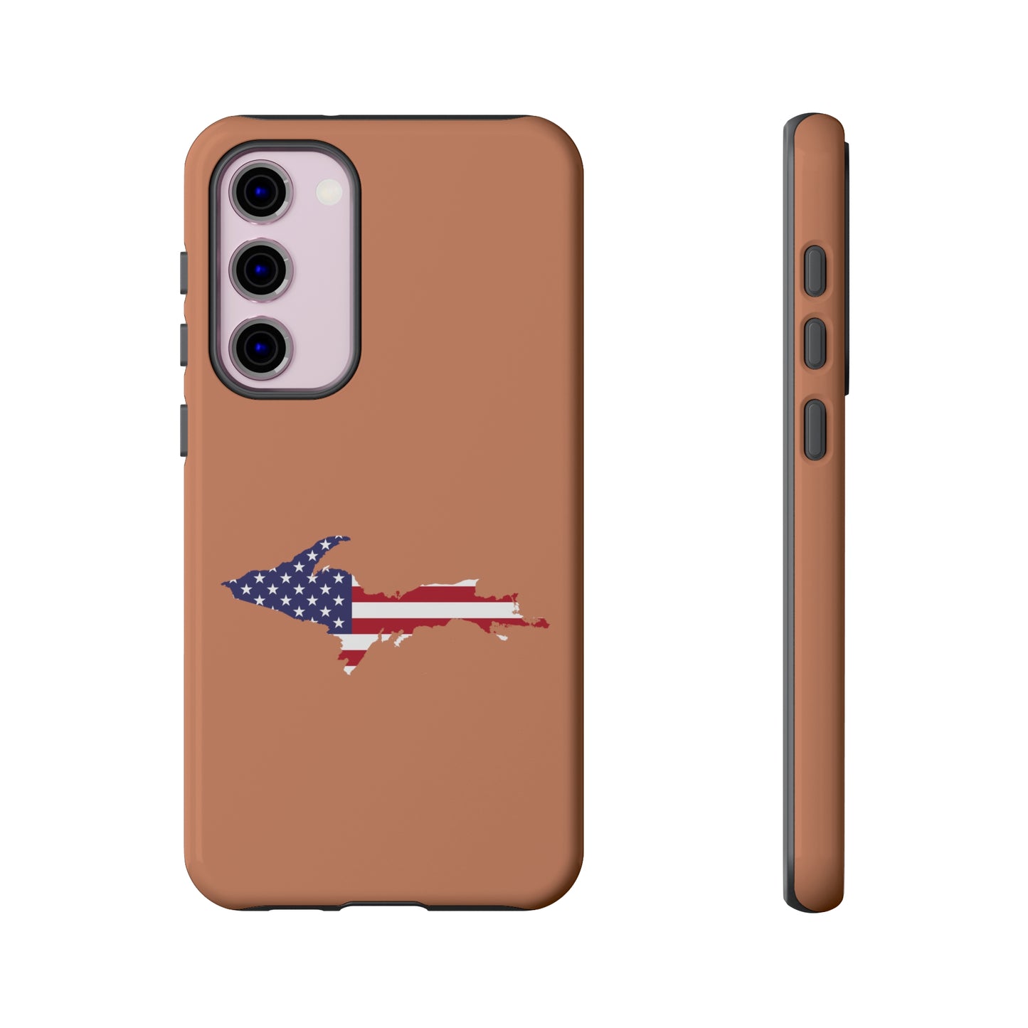 Michigan Upper Peninsula Tough Phone Case (Copper Color w/ UP USA Flag Outline) | Samsung & Pixel Android