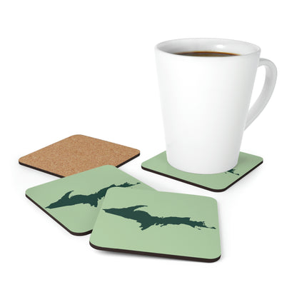 Michigan Upper Peninsula Coaster Set (Green Tea Color w/ Green UP Outline) | Corkwood - 4 pack