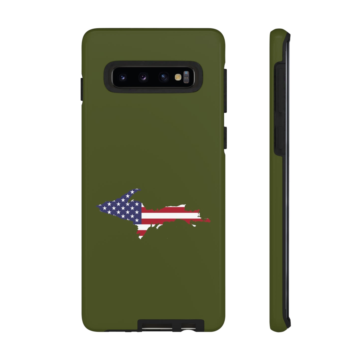 Michigan Upper Peninsula Tough Phone Case (Army Green w/ UP USA Flag Outline) | Samsung & Pixel Android