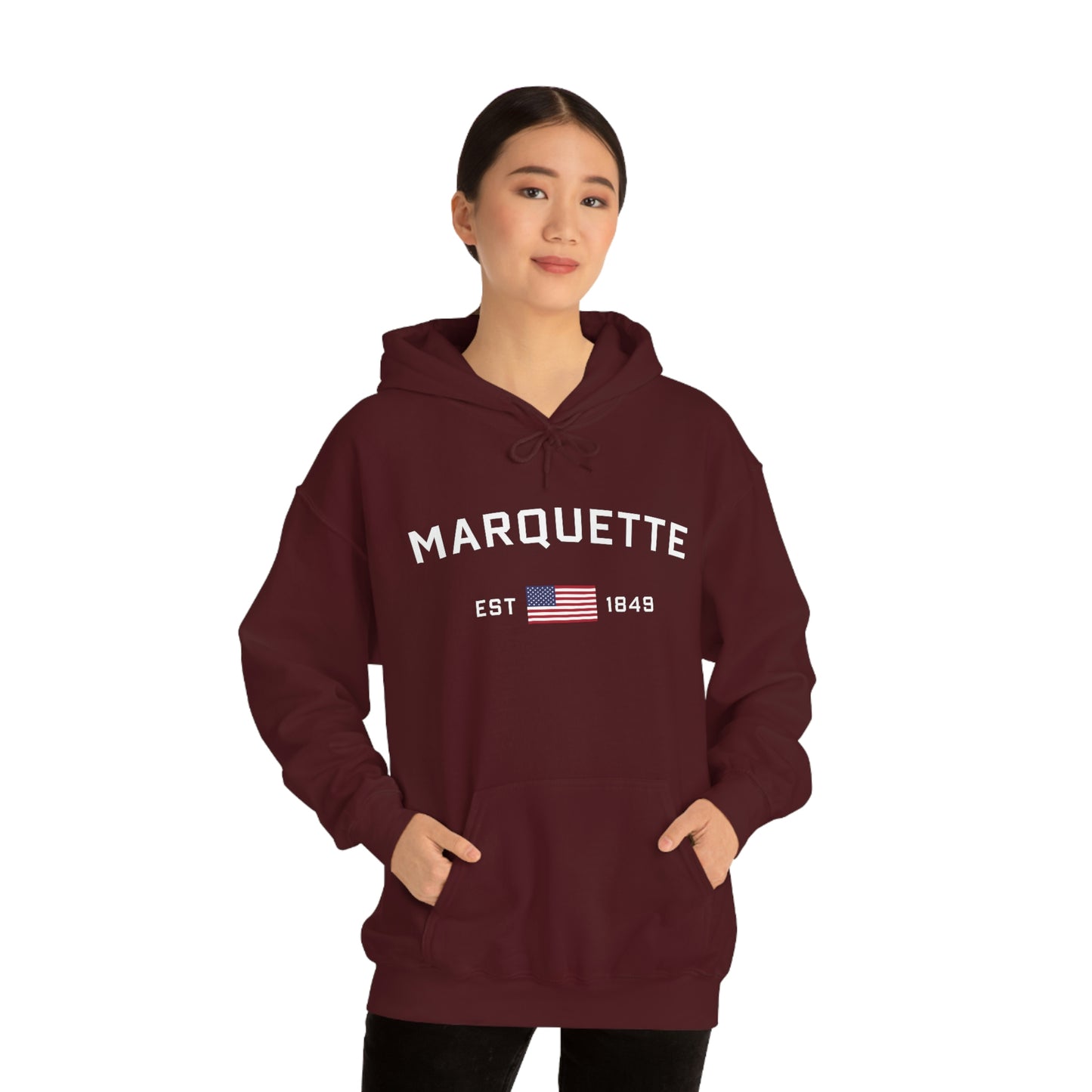 'Marquette EST 1849' Hoodie (w/USA Flag Outline) | Unisex Standard