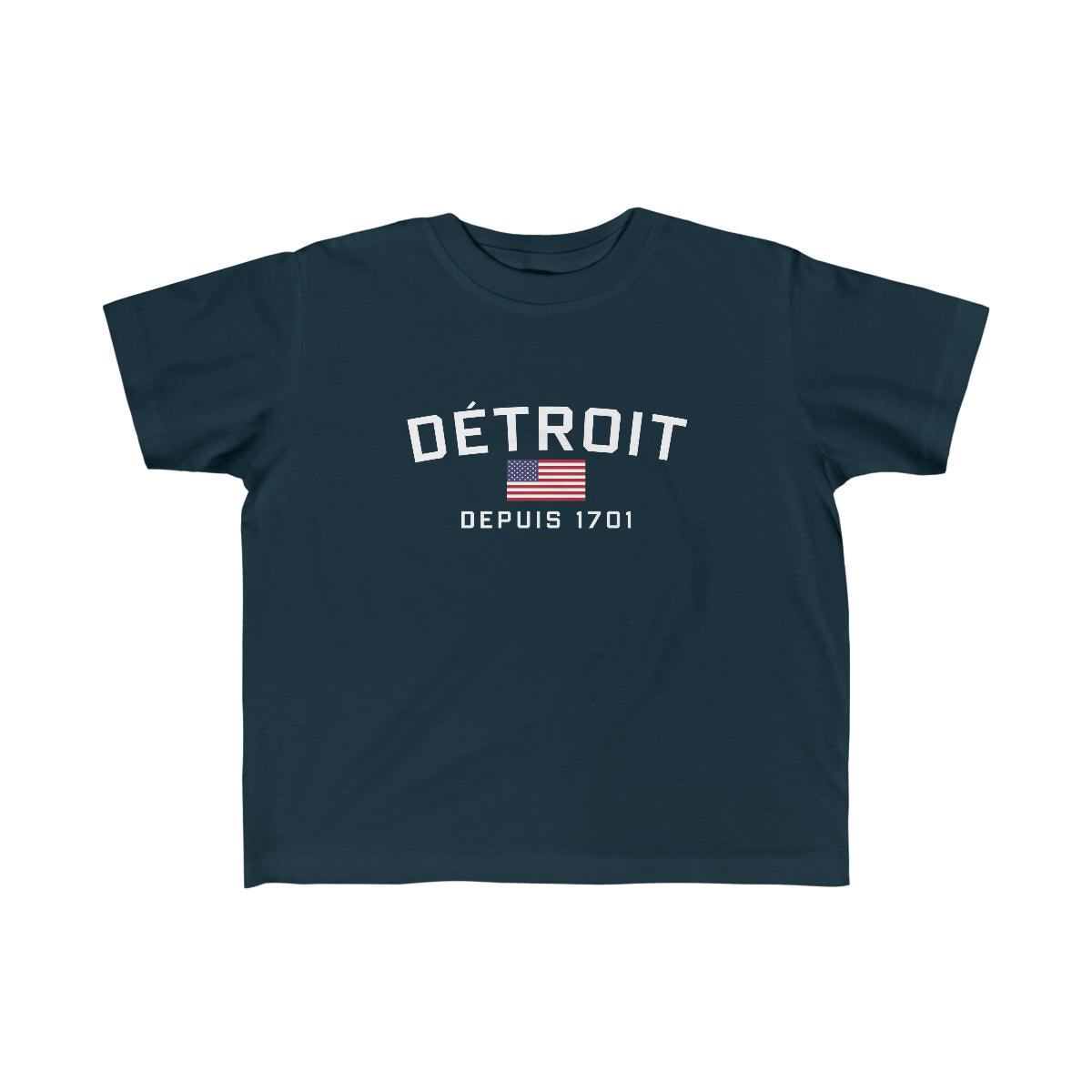 'Détroit Depuis 1701' T-Shirt (w/USA Flag Outline) | Toddler Short Sleeve - Circumspice Michigan