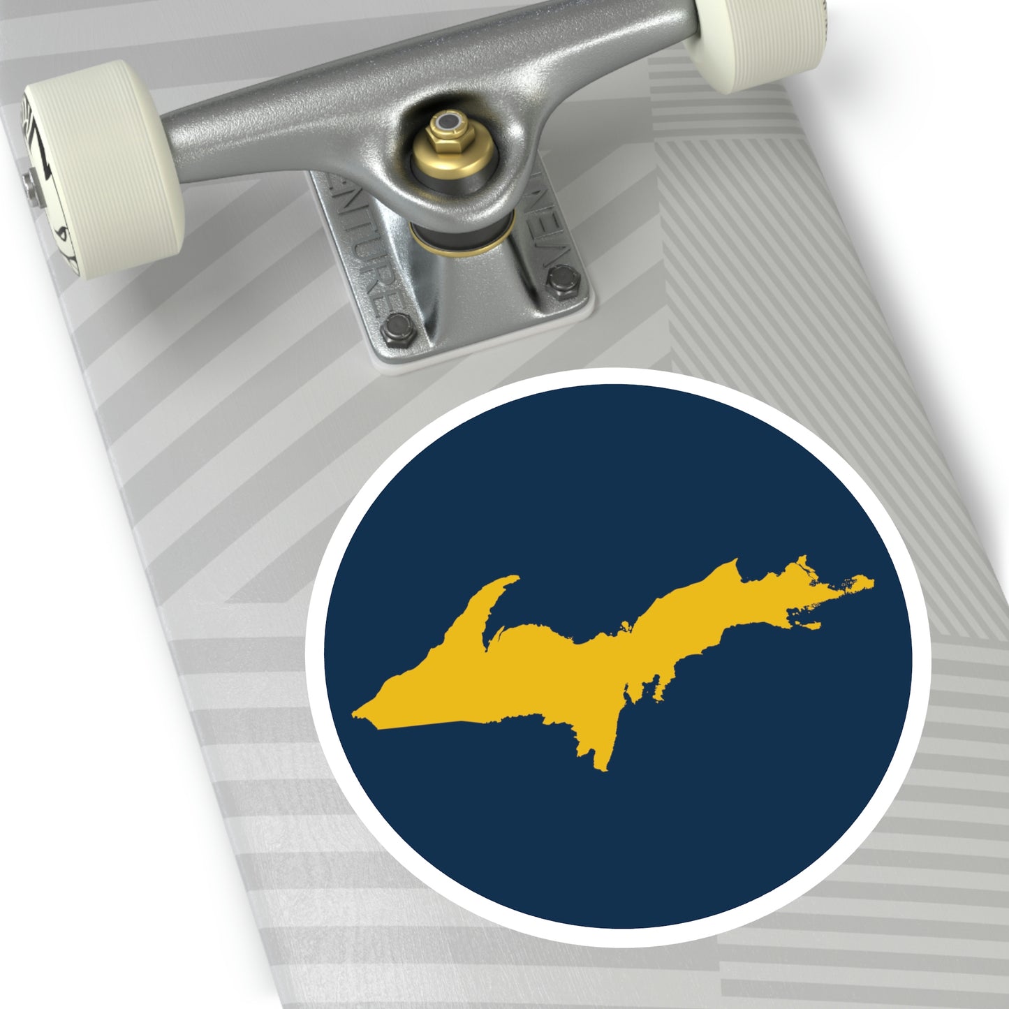 Michigan Upper Peninsula Round Stickers (Navy w/ Gold UP Outline) | Indoor\Outdoor