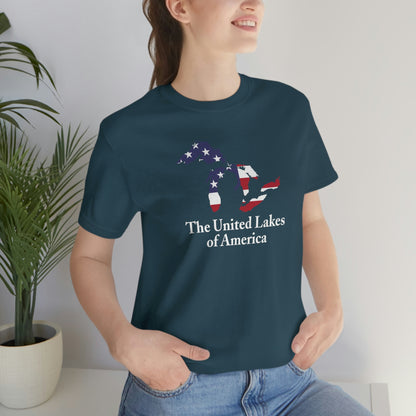 'The United Lakes of America' T-Shirt (w/ Great Lakes USA Flag Outline) | Unisex Standard Fit