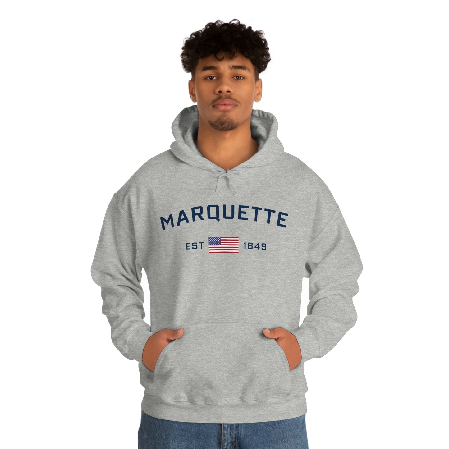 'Marquette EST 1849' Hoodie (w/USA Flag Outline) | Unisex Standard