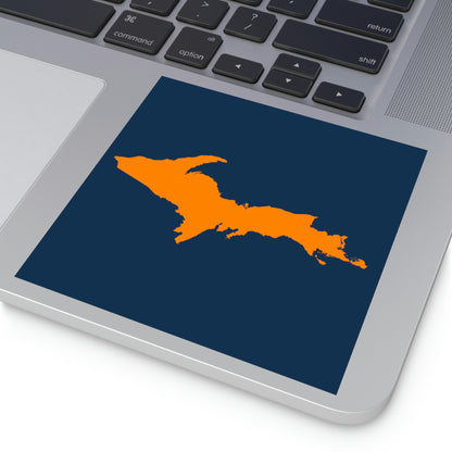 Michigan Upper Peninsula Square Sticker (Navy w/ Orange UP Outline) | Indoor/Outdoor