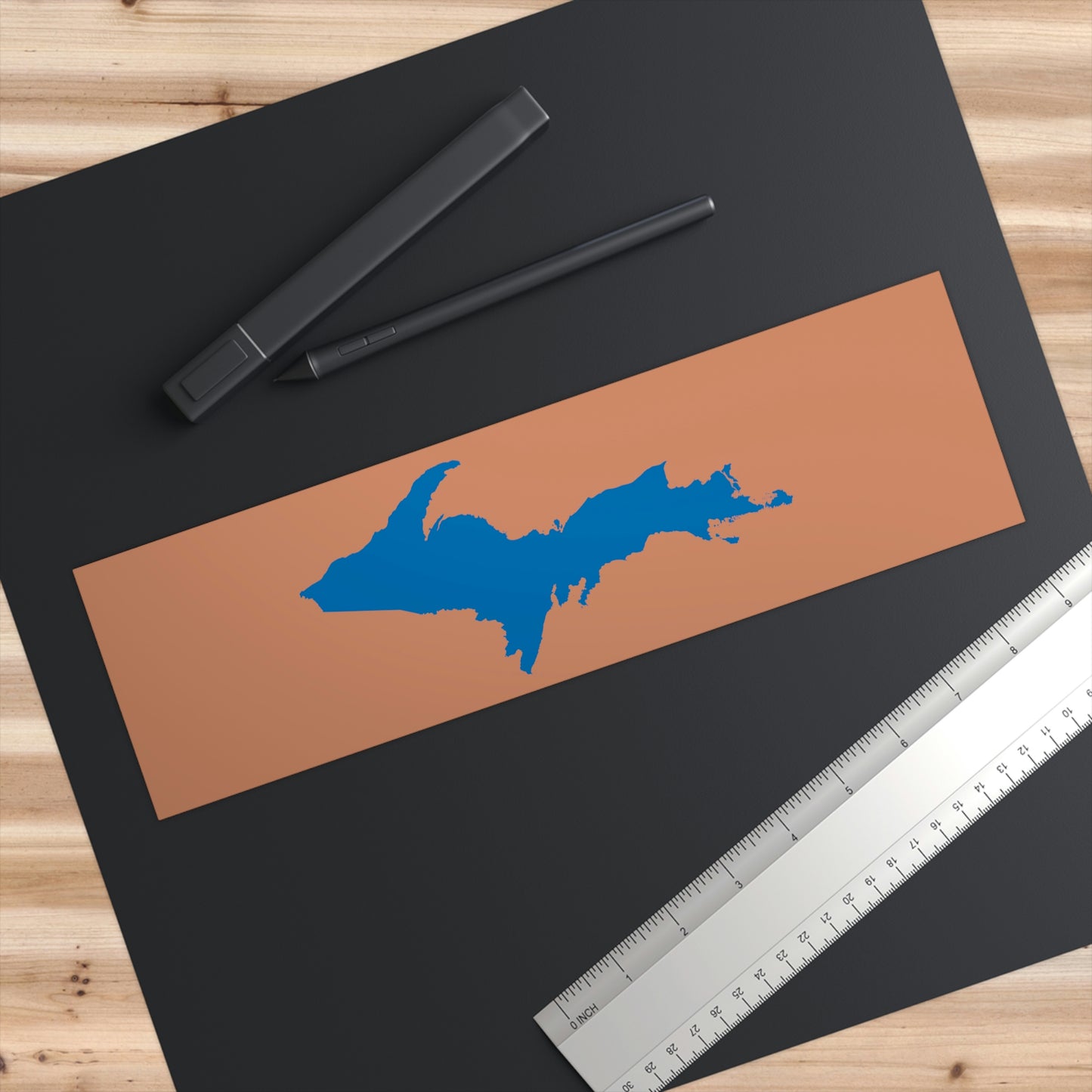 Michigan Upper Peninsula Bumper Sticker (w/ Azure UP Outline) | Copper Color Background