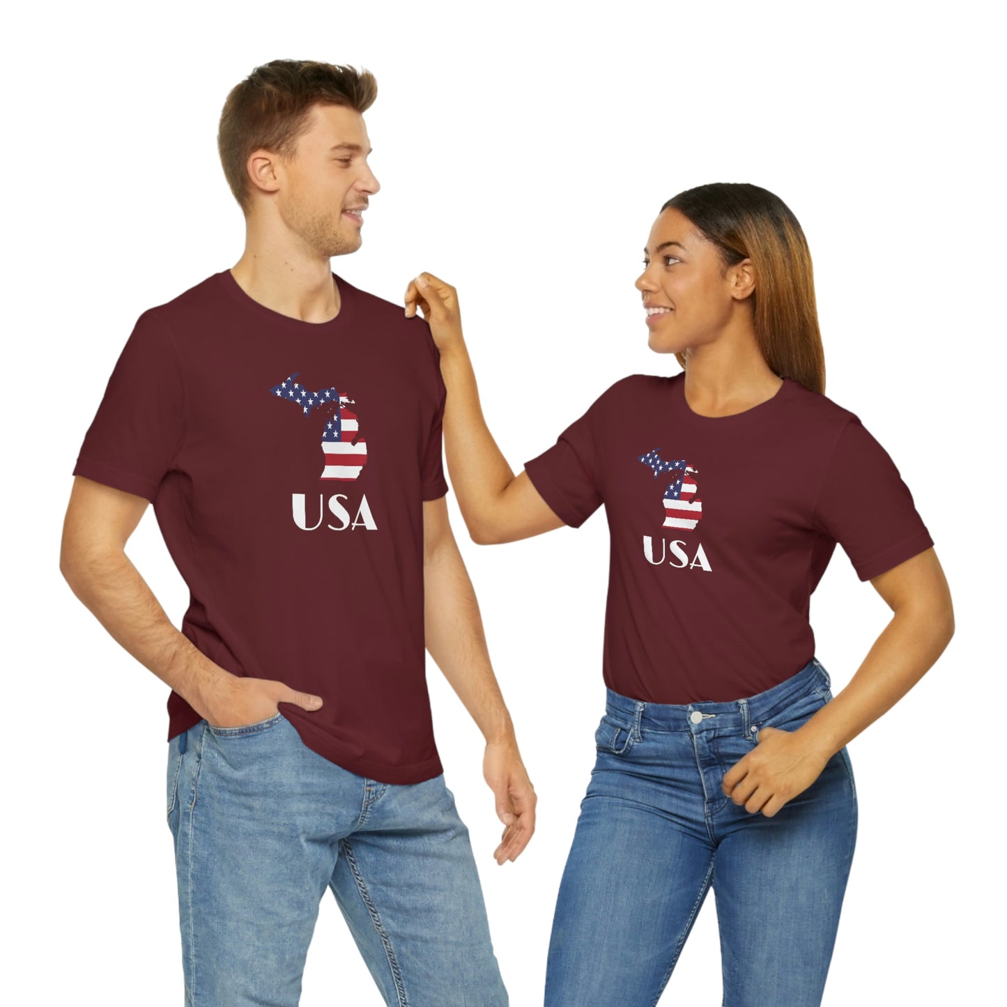 Michigan 'USA' T-Shirt (w/ MI USA Flag Outline) | Unisex Standard Fit