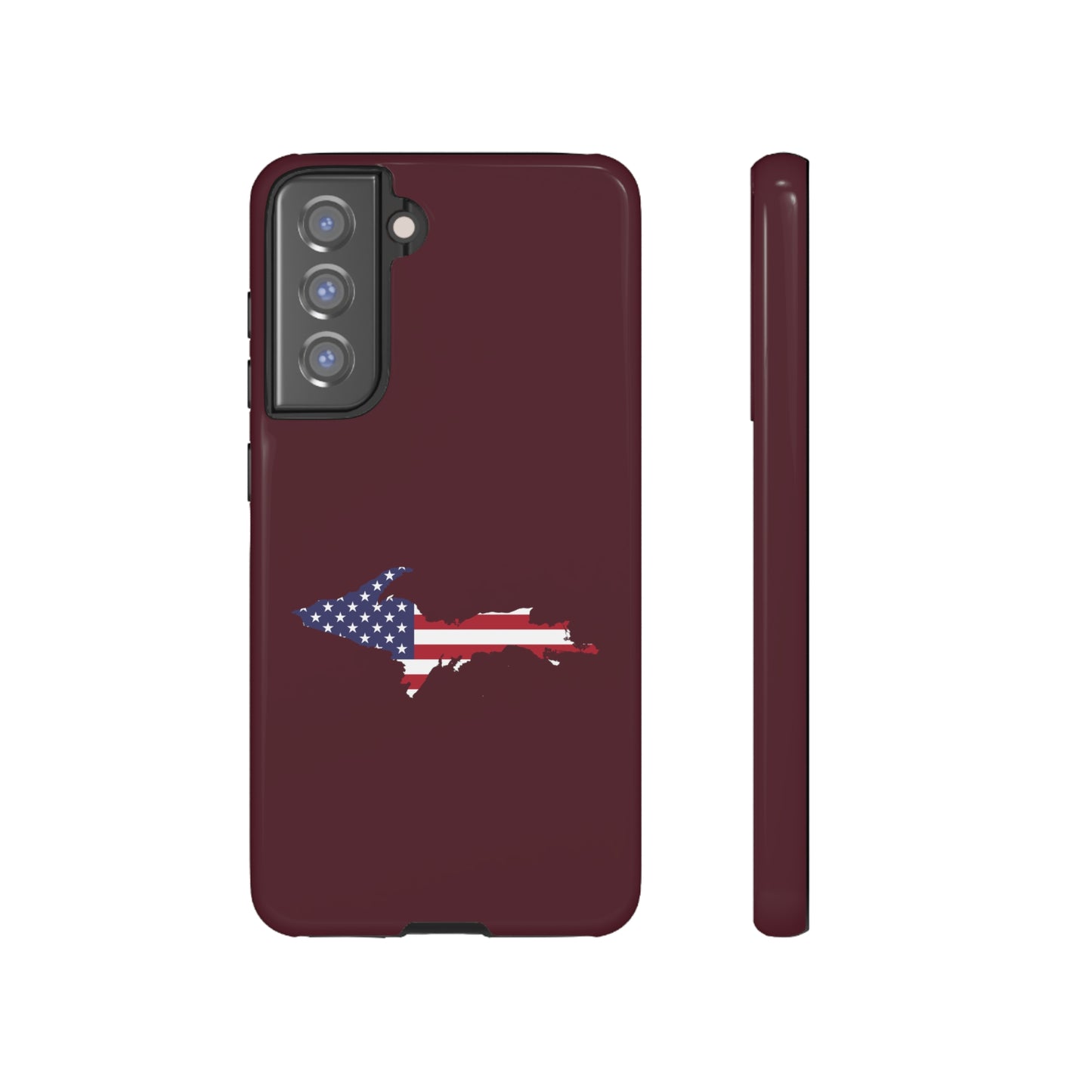 Michigan Upper Peninsula Tough Phone Case (Old Mission Burgundy w/ UP USA Flag Outline) | Samsung & Pixel Android