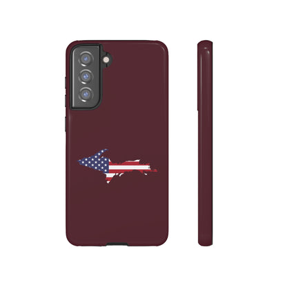 Michigan Upper Peninsula Tough Phone Case (Old Mission Burgundy w/ UP USA Flag Outline) | Samsung & Pixel Android