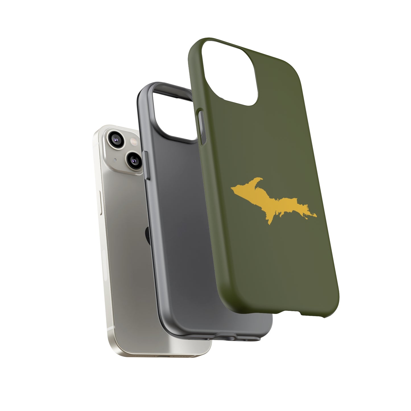 Michigan Upper Peninsula Tough Phone Case (Army Green w/ Gold UP Outline) | Apple iPhone