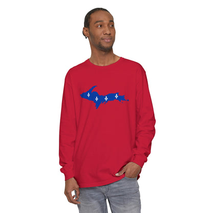 Michigan Upper Peninsula Garment-Dyed T-Shirt (w/ UP Quebec Flag Outline) | Unisex Long Sleeve