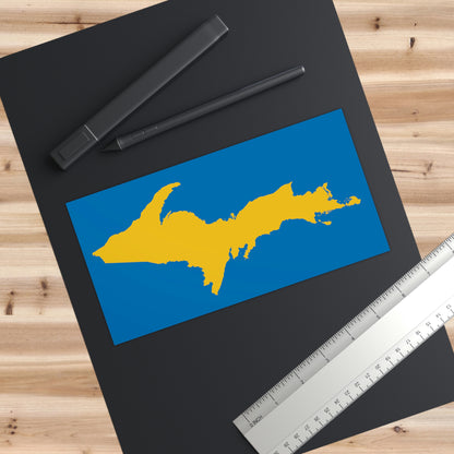 Michigan Upper Peninsula Bumper Sticker (w/ Gold UP Outline) | Azure Background