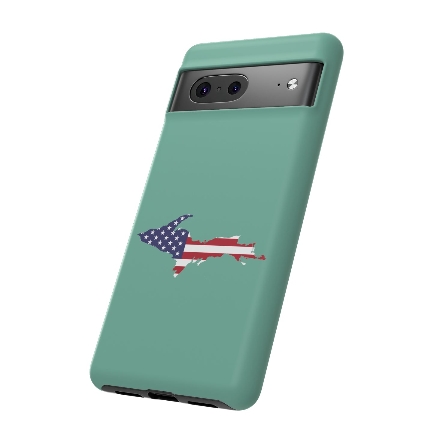 Michigan Upper Peninsula Tough Phone Case ('64 Metallic Mint Green w/ UP USA Flag Outline) | Samsung & Pixel Android