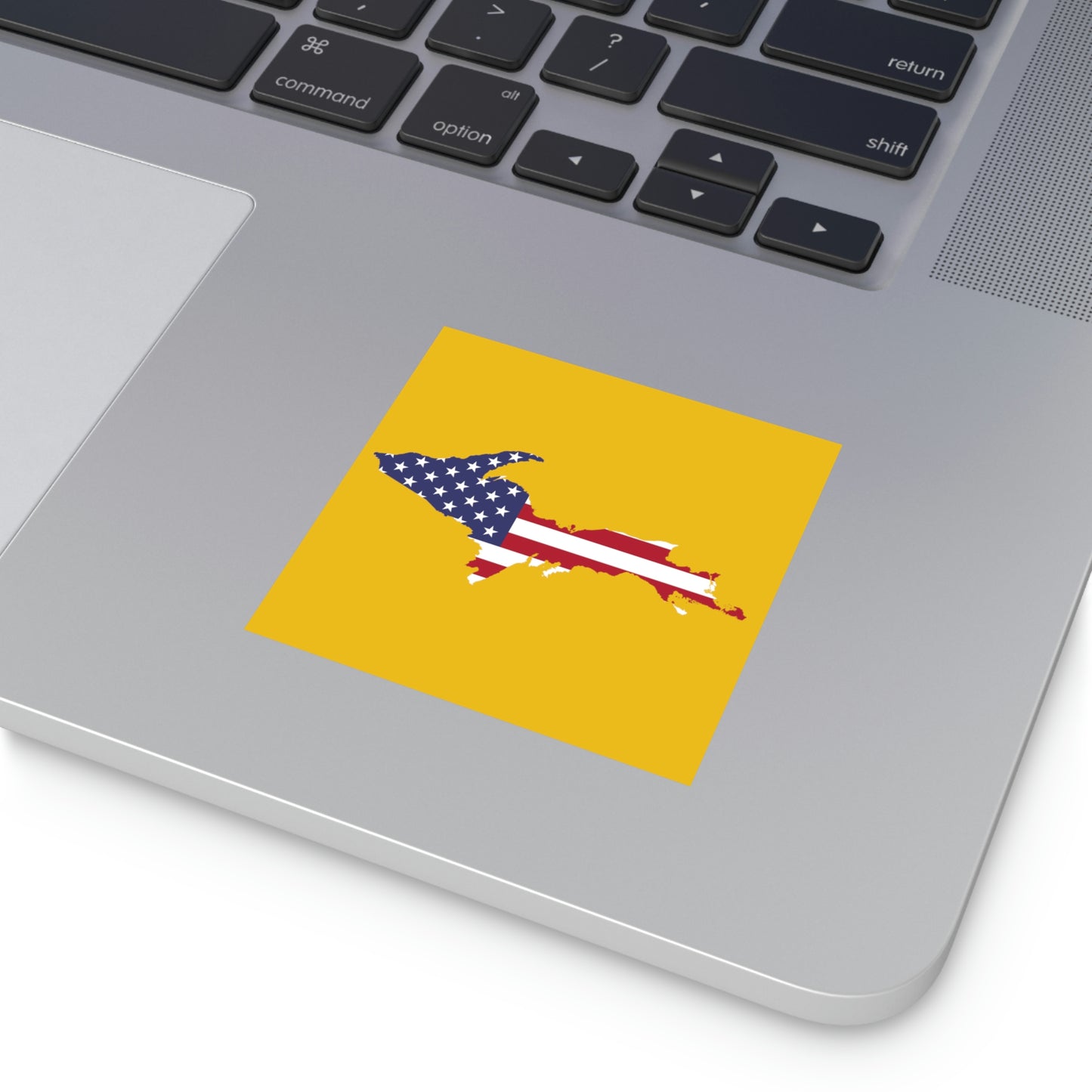 Michigan Upper Peninsula Square Sticker (Gold w/ UP USA Flag Outline) | Indoor/Outdoor