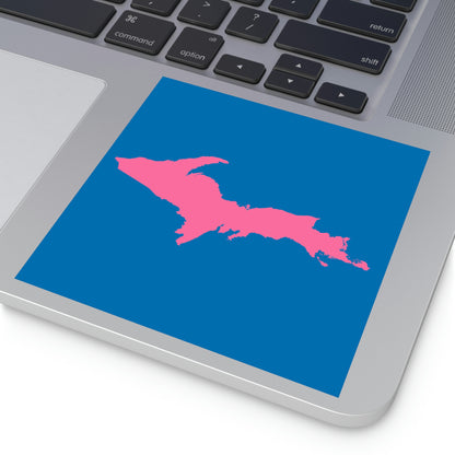 Michigan Upper Peninsula Square Sticker (Azure w/ Pink UP Outline) | Indoor/Outdoor