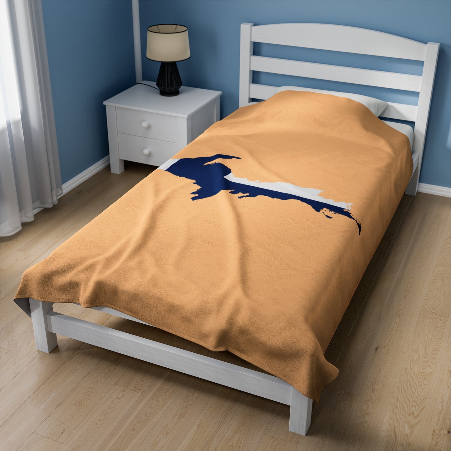 Michigan Upper Peninsula Plush Blanket (w/ UP Finland Flag Outline) | Pale Apricot