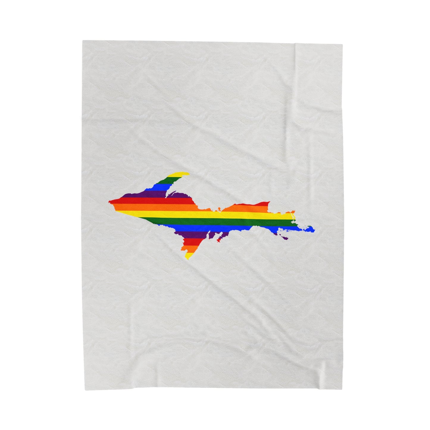 Michigan Upper Peninsula Plush Blanket (w/ UP Pride Flag Outline) | Birch Bark White