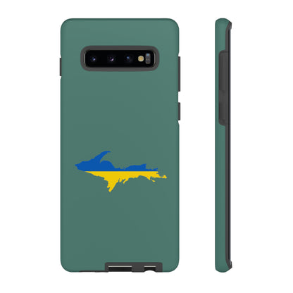 Michigan Upper Peninsula Tough Phone Case (Copper Green w/ UP Ukraine Flag Outline) | Samsung & Pixel Android