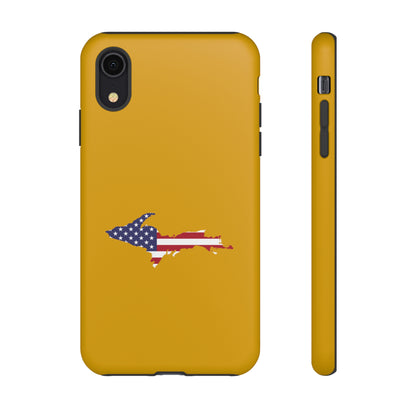 Michigan Upper Peninsula Tough Phone Case (Gold w/ UP USA Flag Outline) | Apple iPhone