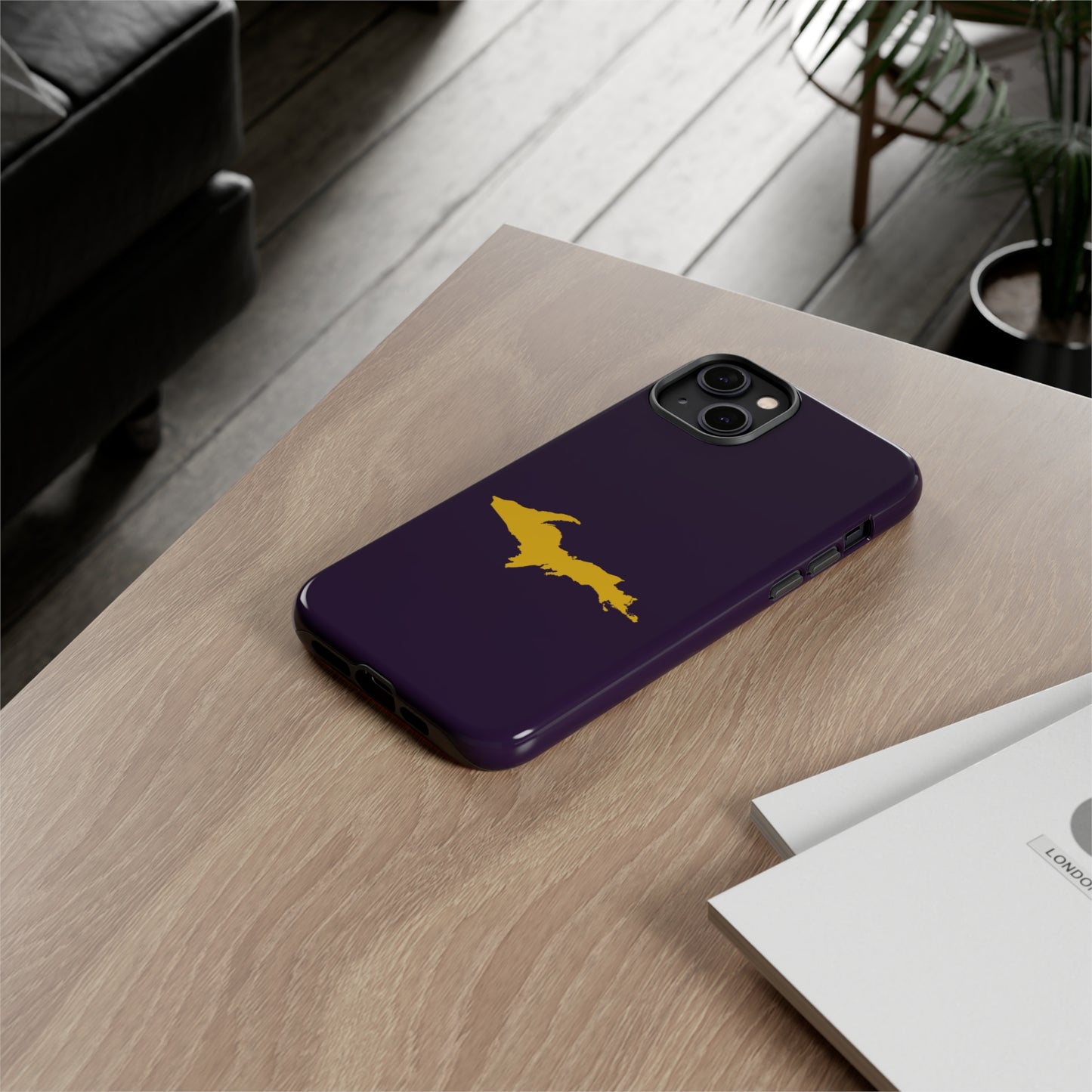 Michigan Upper Peninsula Tough Phone Case (Blackcurrant w/ Gold UP Outline) | Apple iPhone