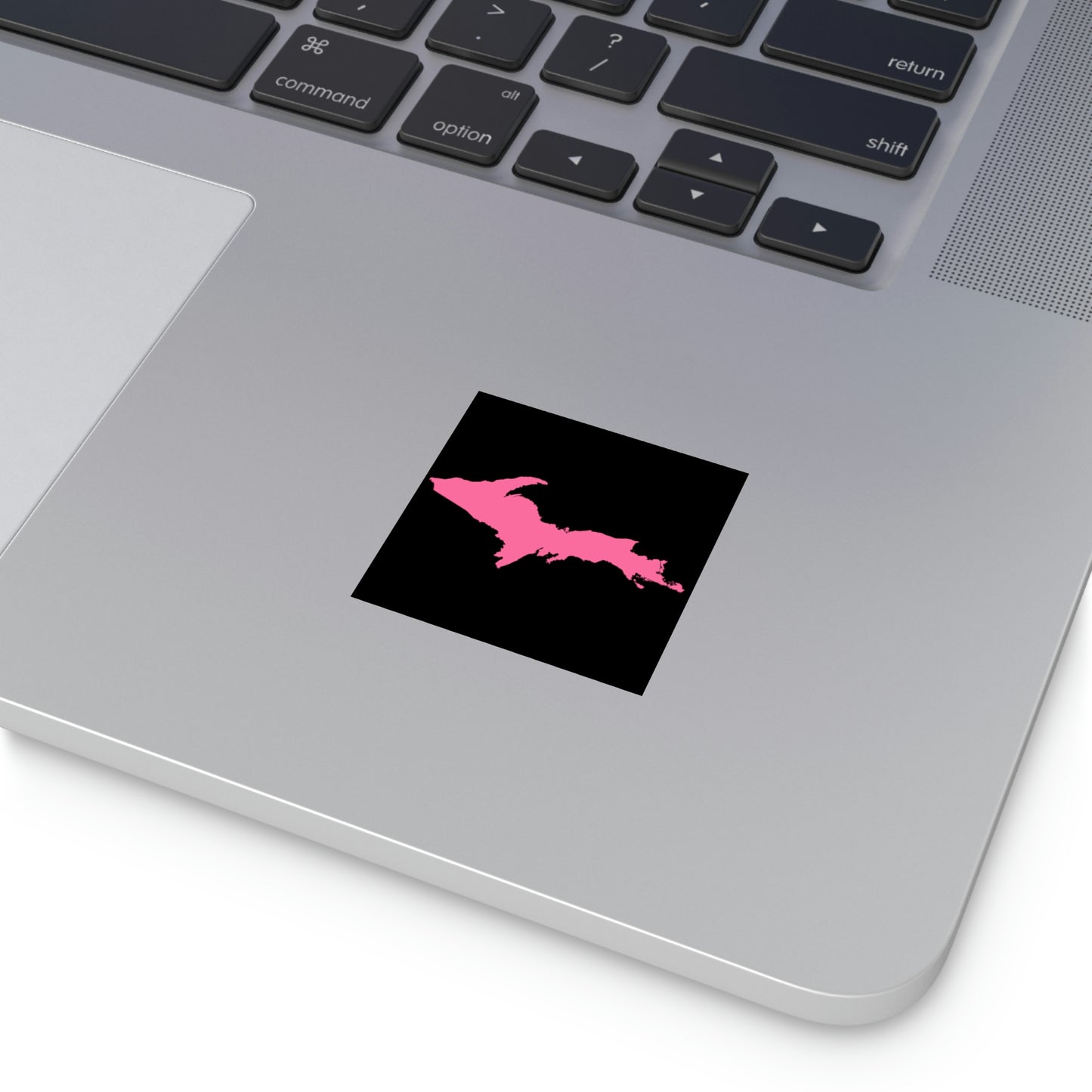 Michigan Upper Peninsula Square Sticker (Black w/ Pink UP Outline) | Indoor/Outdoor