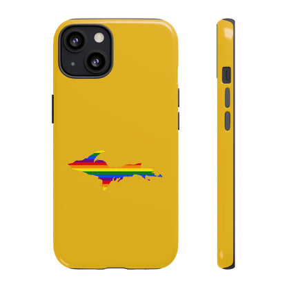 Michigan Upper Peninsula Tough Phone Case (Gold w/ UP Pride Flag Outline) | Apple iPhone