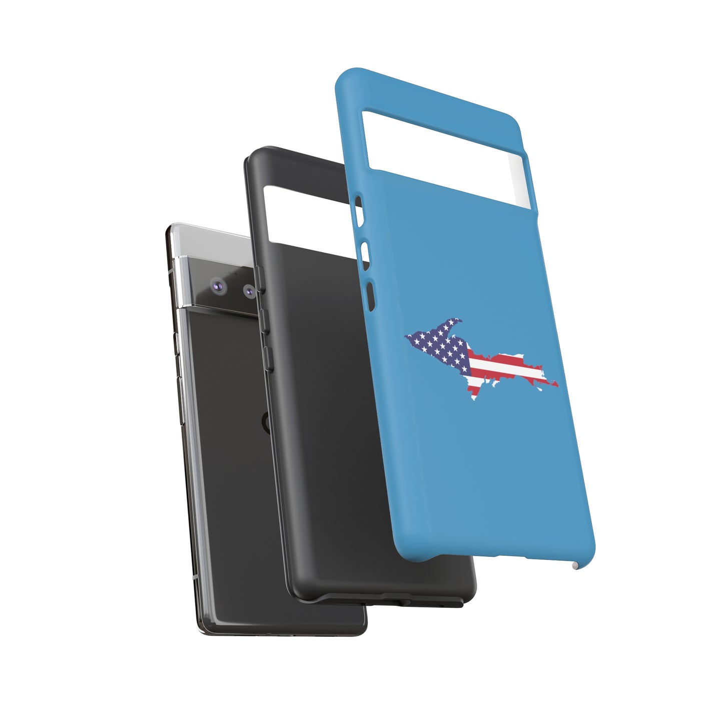 Michigan Upper Peninsula Tough Phone Case (Lake Michigan Blue w/ UP USA Flag Outline) | Samsung & Pixel Android