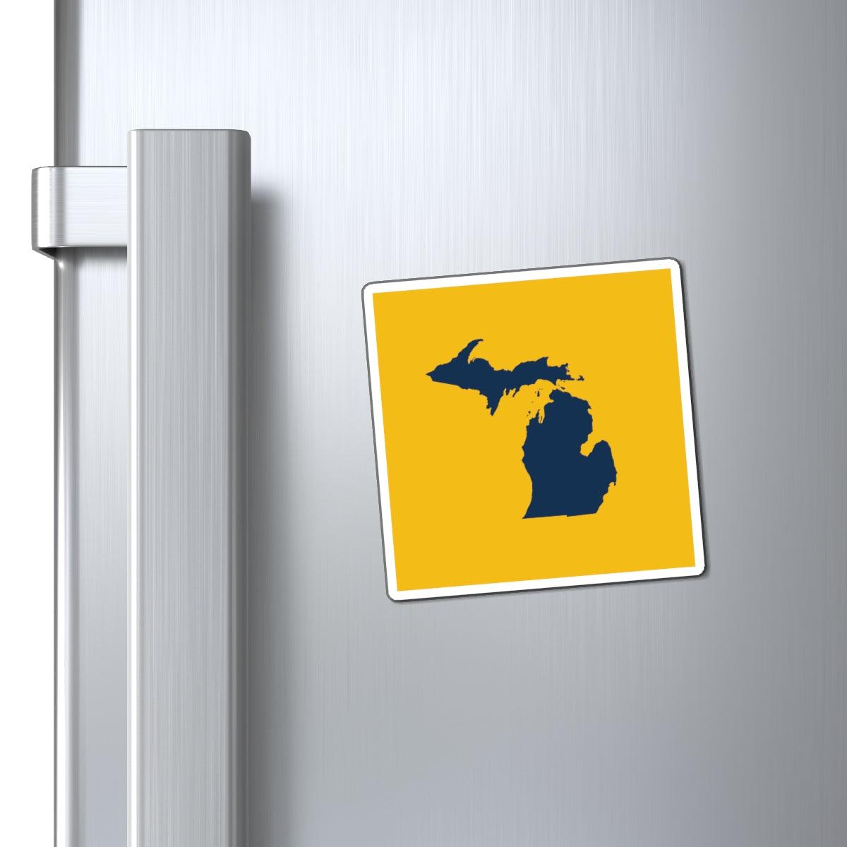 Michigan Outline Square Magnet | Gold and Navy Colors - Circumspice Michigan