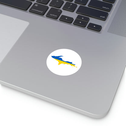 Michigan Upper Peninsula Round Stickers (w/ UP Ukraine Flag Outline) | Indoor\Outdoor