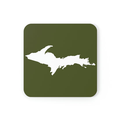 Michigan Upper Peninsula Coaster Set (Army Green w/ UP Outline) | Corkwood - 4 pack