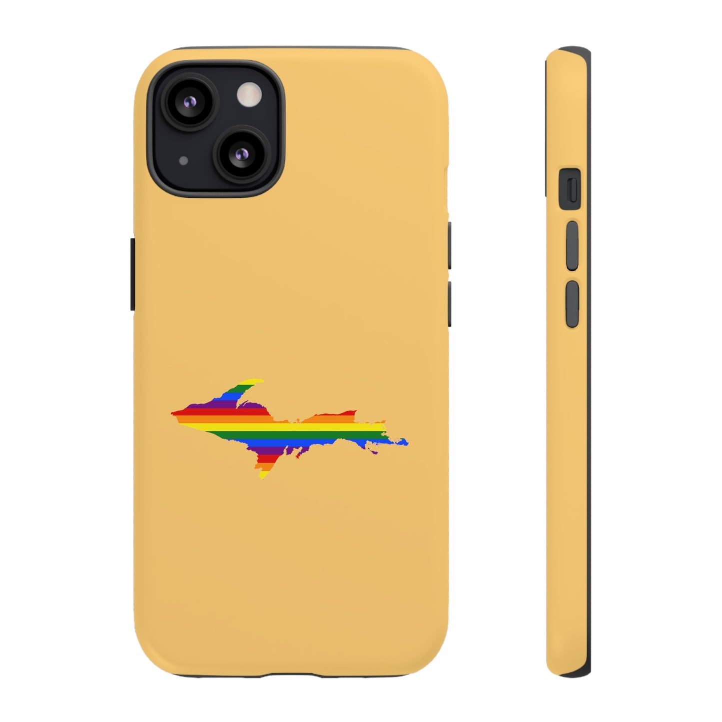 Michigan Upper Peninsula Tough Phone Case (Citrine w/ UP Pride Flag Outline) | Apple iPhone