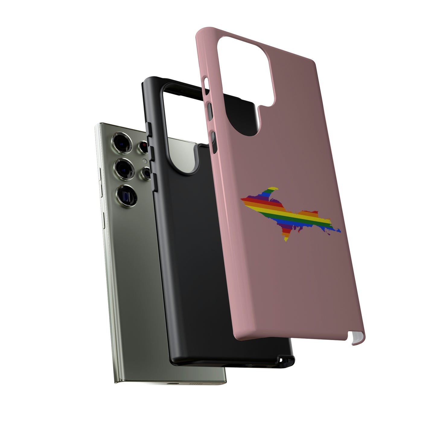 Michigan Upper Peninsula Tough Phone Case (Cherry Blossom Pink w/ UP Pride Flag Outline) | Samsung & Pixel Android