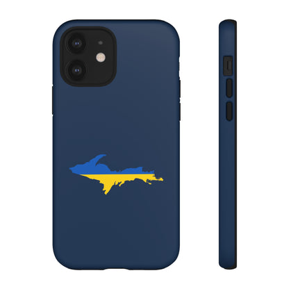 Michigan Upper Peninsula Tough Phone Case (Navy w/ UP Ukraine Flag Outline) | Apple iPhone